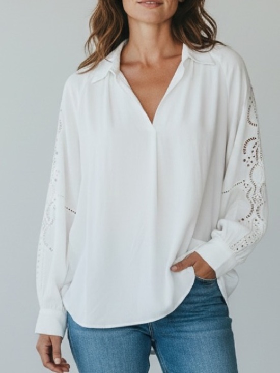 SUNCOO Tops - Suncoo Paris Blouse Lory Ivory Eyelet Lace Sleeve V-Neck Top NWT Size T2 / US M